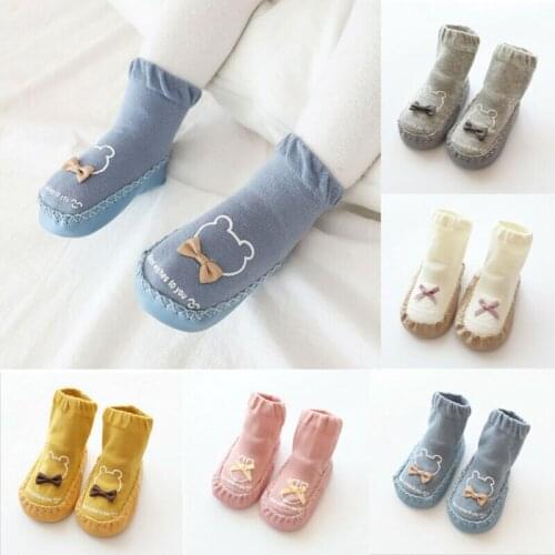 1Pair Newborn Baby Boys Girls Letter Bowknot Knitted Floor Socks Anti-Slip Infant Baby Socks