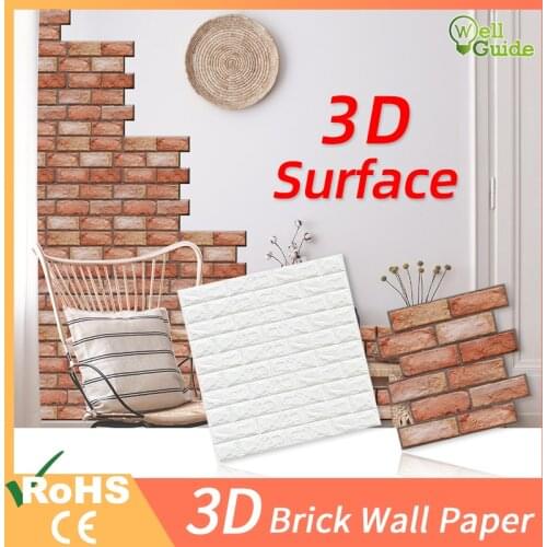 1pc/5pcs 3D Wall Paper Brick Wall Stickers Waterproof DIY Self-Adhesive Decor For Bedroom Kids Room Living Room Wallpaper Paper