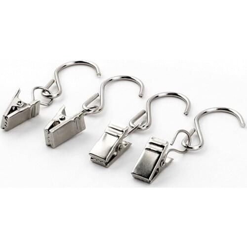 1000pcs Movable Stainless Steel S Hook Curtain Clips Window Shower Curtain Rings Clamps lin5141