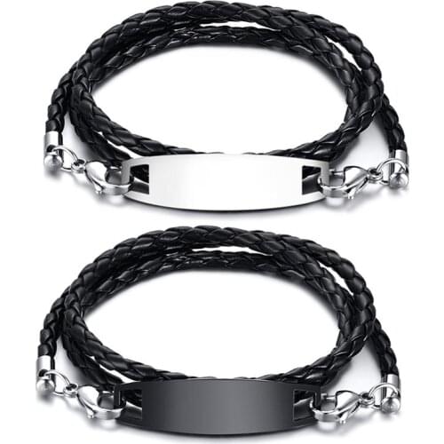 2019 New Arrival European&American Wind Men Popular Bracelet PU Leather Stainless Steel Black/Silver Three-layer Bracelet Gifts