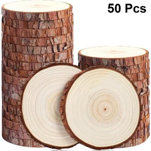 5-100PCS Thick Natural Pine Round Unfinished Wood Slices Circles With Tree Bark Log Discs DIY Crafts Wedding Party Painting