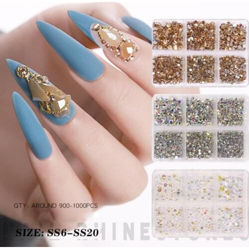 50% Hot Sale 6 Grids/Box Nail Rhinestone Flat Back Multifunctional Various Shapes Mixed Size AB Nail Art Glitter Decorations for