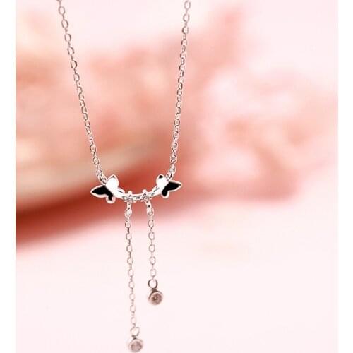 925 Sterling Silver Tassel Butterfly Pendent Necklace For Women Girls Party Jewelry dz671