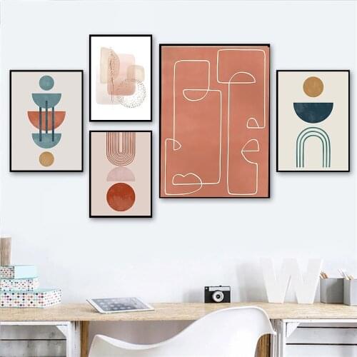 Abstract Geometry Line Drawing Wall Art Canvas Painting Arch Round Shape Poster And Print Boho Pictures Modern Living Room Decor