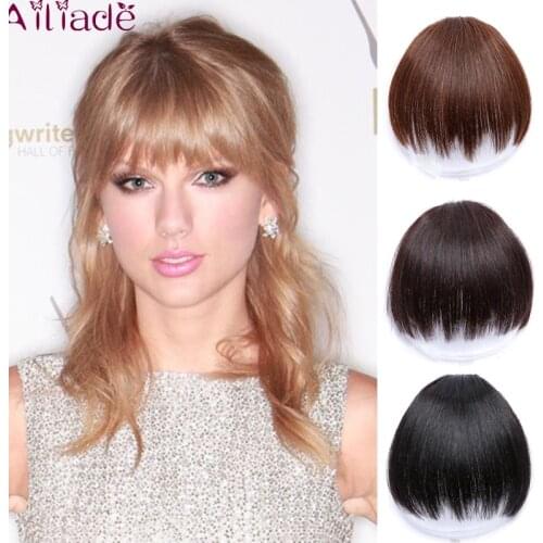 AILIADE Neat Front Fringe Clip On Bangs Hairpiece Black Brown Blonde Natural Soft Synthetic Bangs Hair Extensions for Women