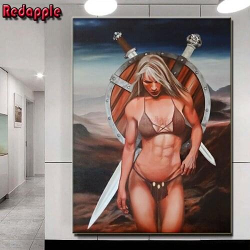 Diamond Embroidery sexy woman DIY Full Square Diamond Painting Rhinestone Cross Stitch Female swordsman Mosaic Wall Art Decor