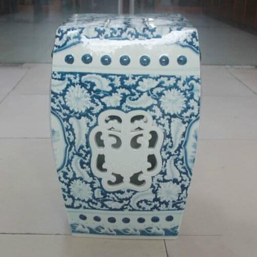Jingdezhen Ceramic stool Hand-painted Ancient Blue And White Landscape Painting Quartet Hollow Balcony Bathroom porcelain stool