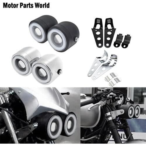 Motorcycle Twin Dual Headlight Double Amber Light W/ Mounting Bracket Support For Harley Heritage Softail Classic Dyna Fat Boy