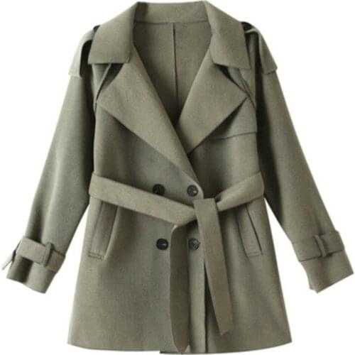 Double-Faced Woolen Goods Womens Slim-Fit Mid-Length Autumn New Cashmere Overcoat Woolen Coat Korean Style