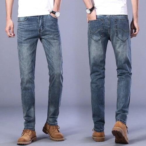 Sulee Brand Jeans Mens Slim Fit Jeans Fashion Business Classic Style Stretch Jeans Denim Pants Casual Trousers Male Black Blue