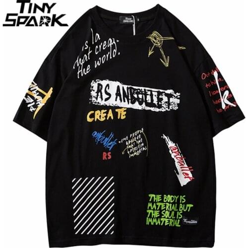 Men Hip Hop Graffiti T Shirt Harajuku 2021 Streetwear Tshirt Summer Short Sleeve Fashion Cotton Tops Tees New Skateboard T-Shirt