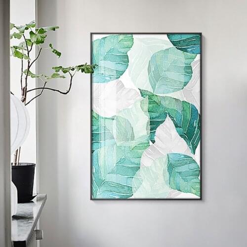 Nordic Style Big Leaf Green Plant Canvas Painting Geometric Patterns Poster Print For Bedroom Living Room Fashion Wall Art Decor