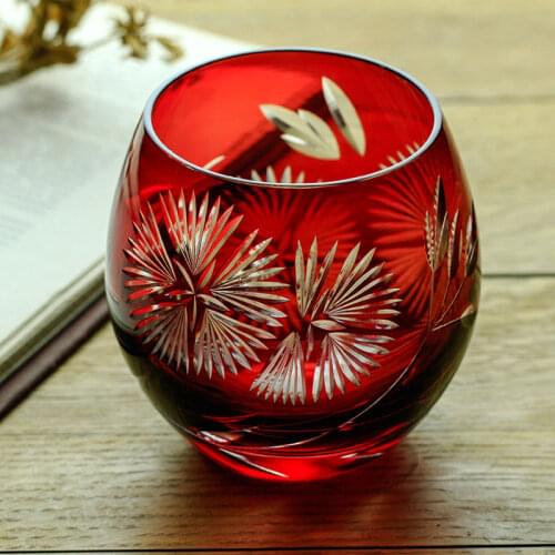 Crystal carved glass red wine glass, Japanese Edo Kiriko ins wind person hand-carved transparent water tea cup whiskey glass