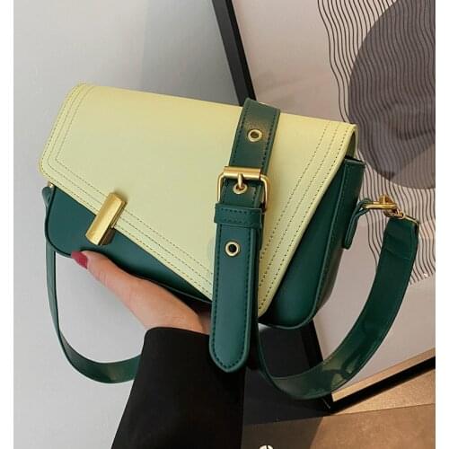 Fshion Crossbody Bags for Women Panelled Leather Handbag Vintage Green Shoulder Bag Female Sac Brand Designer Flap Messenger Bag
