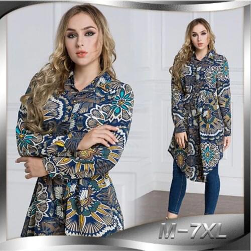Muslim Blouse Women Tops Long Print Shirt Dress Abaya Top Turkey Islam Ramadan Arabic Dubai Islamic Clothing Plus Size 6XL 7XL