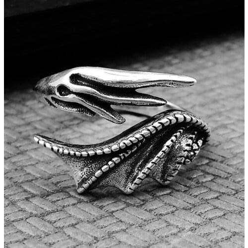 925 Sterling Silver evil feather wing mens rings ring Jewelry Adjustable A3409