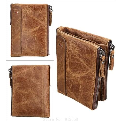 Xiaomi Crazy Horse Cowhide Mens Wallet RFID Anti-theft Brushed Short Wallet Double Zipper Coin Purse Fashion Card Holder