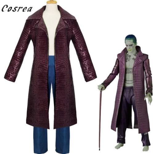Mens joker Cosplay Costume Trench Coat Purple Jacket n jared leto Clown Shirts Green Wigs Halloween Party