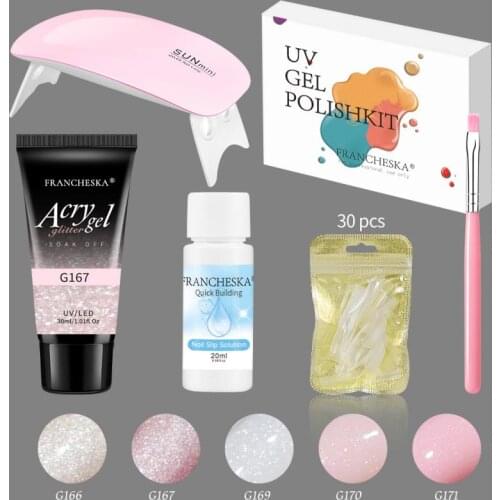 NEW Glitter Extension Nail Gel Set Acrylic Kit Mould Extend Phototherapy Glue Nail Art Lamp UV Glue Cleaner With Brush Set TSLM2