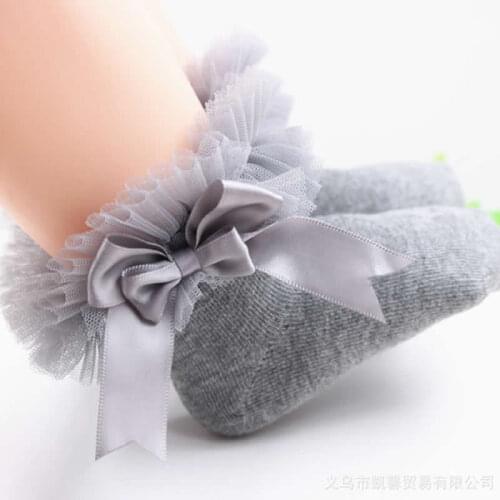 Infant Toddler Baby sock Girls Kids Princess Bowknot Lace Floral Short Socks Cotton Ruffle Frilly Trim Ankle Socks
