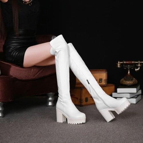 New Autumn Winter Snow Boots Square Heel Platform Womens Knee Boots Warm Round Toe High Heel Womens Knight Boots
