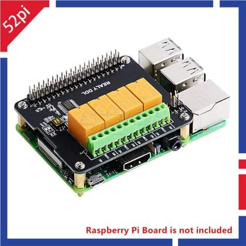 52Pi Original 4 Channel Relay Hat Board For Raspberry Pi 4 B / 3B+ (Plus) / 3B / 2B, Not Include RPi Board