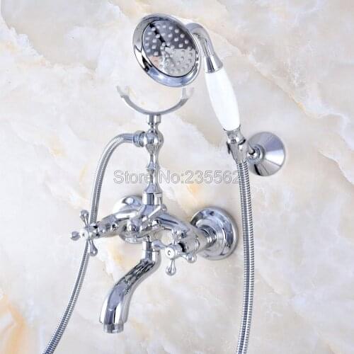Bathroom Bath Wall Mounted Hand Held Polished Chrome Brass Shower Head Kit Shower Faucet Sets Lna766