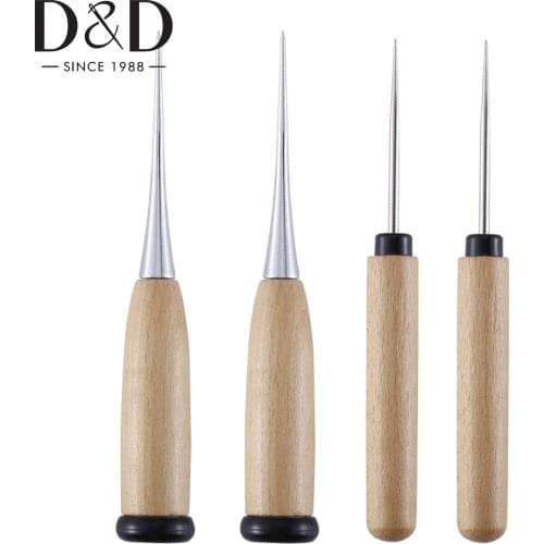 Sewing Awl Tool Wood Handle Leather Awl Pin Punching Hole Maker Stitching Tool for Leather Craft