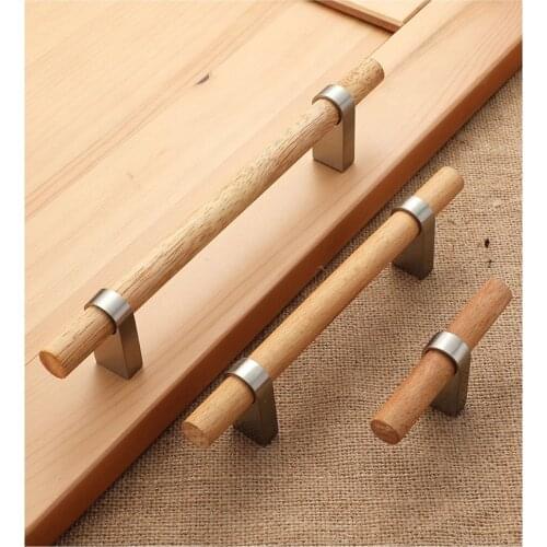 Solid Wood Nordic Kitchen Handle Zinc Alloy Cabinet Handles Wardrobe Dresser Furniture Drawer Cabinet Furniture Hardware