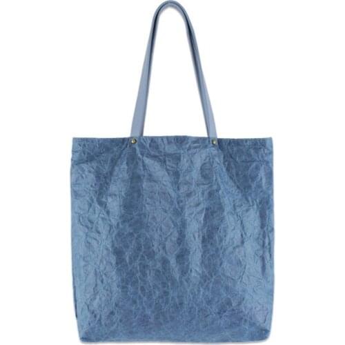 Wrinkle Kraft Paper Tote for Women Bags 2021 NEW ECO Friendly Reusable DuPont Paper Shoulder Bag Large Capacity Blue Handbag