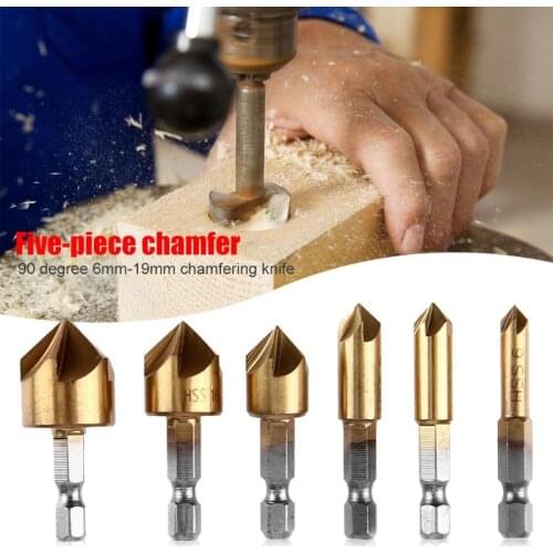 6mm-19mm 6pcs HSS Chamfer Drill Bit Hex Shank 90 Degree Countersink Wood Chamfering Cutter Chamfer