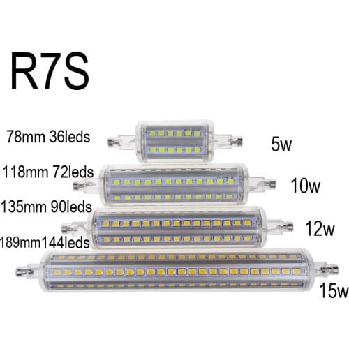 10W r7s led 118mm 360 degree 5W 78mm lampadas led r7s bulb 12W 135mm 15W 189mm replace halogen lamp lamp 25mm diameter AC85-265V