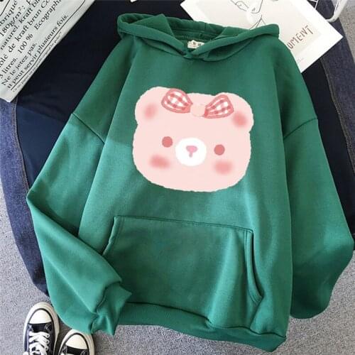 Women Hoodie Hooded Sweatshirts Long Sleeves Kawaii Bear Printed Cute Hoodies Men Loose Basic Sweatshirt Female Clothes