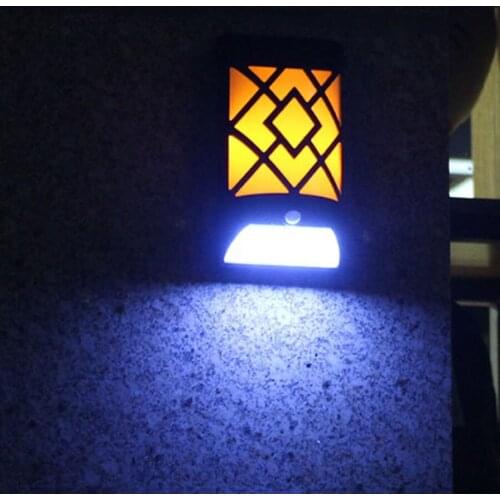 Waterproof Flickering Flame Light 60+12 White Sensor Auto On/Off LED Lamp Solar Powered Wall Mounted Design Lamp For Patio Yard