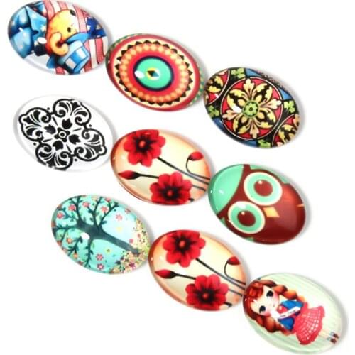 Xinyao 20Pcs 13x18mm Bohemian Oval Tray Base Glass Cabochon for DIY Jewelry Making