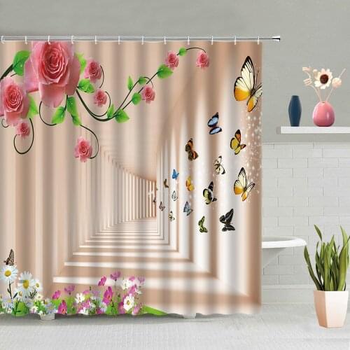 Butterfly Flower Shower Curtain Animals Birds Bathroom Decoration Screen Bathing Curtains Washable Hanging With Hooks Home Decor