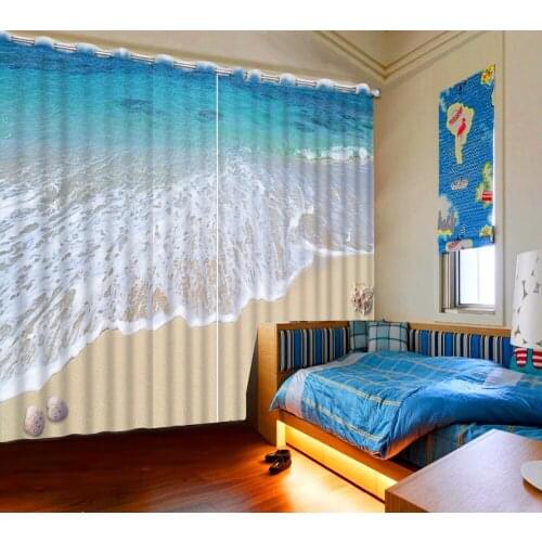 Photo Customize Size 3D Curtain Beach Surf Curtain Starfish Shell Blue Curtain Bed Room Living Room Office Hotel Cortinas