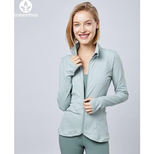 CAEEMHEE Women Sport Jacket Zipper Yoga Coat Clothes Quick Dry Fitness Running Coat Thumb Hole Sportwear Gym Workout Jacket Top