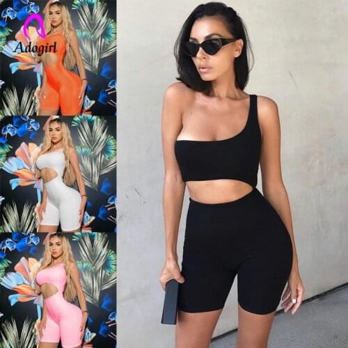Fitness Women Rompers One Shoulder Casual Playsuit Sporting Bodycon Overalls Streetwear Romper Women 2020 Summer Biker Playsuits