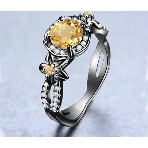 Szjinao Hot Selling Super Cute Gothic Rings for Women Geometric Citrine Stone Ring With Diamond Gemstone Casual Fashion Jewelry