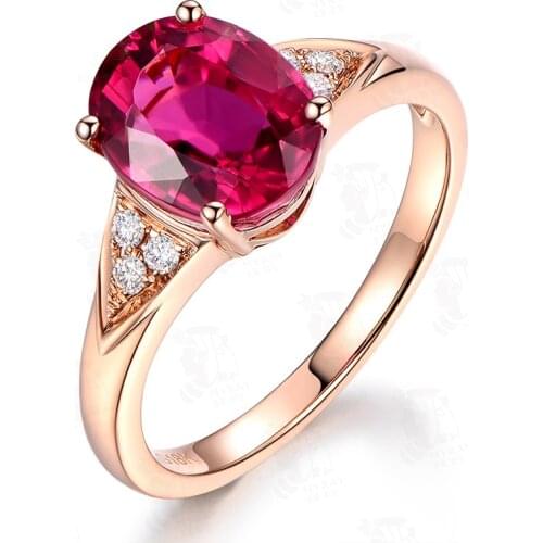 Rose Gold Plated Oval Cut Red Ruby Ring For Women S925 Sterling Engagement Rings Diamond Red Tourmaline Gemstone Fine Jewelry