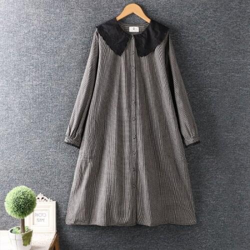 2021 New Autumn Women Dress Japan Style Mori Girl Turndown Collar Long Sleeve Loose Midi Dress