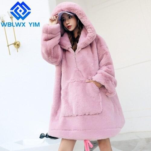Winter Thick Warm Faux Rabbit Fur Sweatshirt Women Hoodies Fashion Long Sleeve Hooded Pullovers Female Loose Sweatshirts Jacket