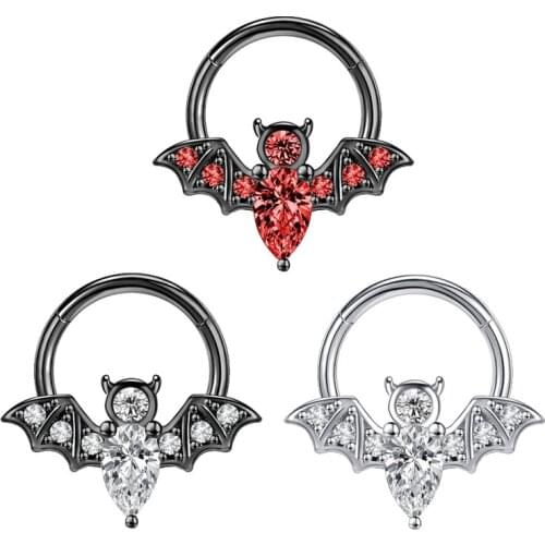 1PC Cute Bat Nose Piercing Ring Nase Cuff Hoop Septum Rings Titanium Steel Nez Cuff Nariz Piercing Nose Piercings Goth Piercing