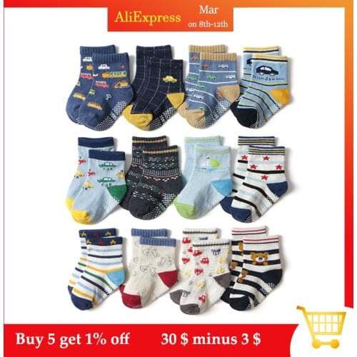 12 Pair/Set Toddler Baby Combed Cotton Socks Anti-slip Cartoon Floor Kids Boys Girls Comfortable Warm Sox