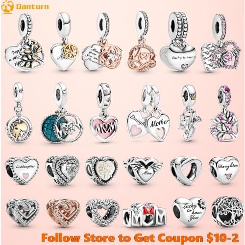 2021 New 925 Sterling Silver Beads Family Mum Love Heart Mother charms fit Original Pandora Bracelets Women Jewelry Mother Gift