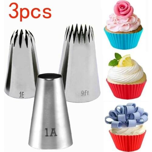 3pcs Round Metal Cake Tips Stainless Steel Piping Icing Nozzle Cookies Rose Flower Pastry Baking Tools #1A #1E #9FT
