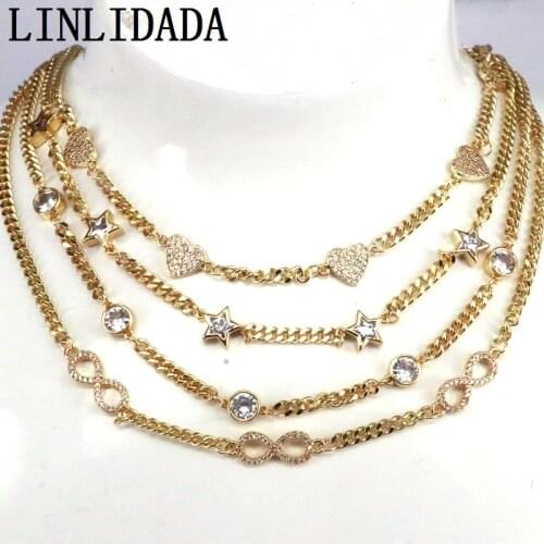 5Pcs, ,New arrived women girl cute heart round design minimal delicate white cz charm necklaces luxury jewelry gift
