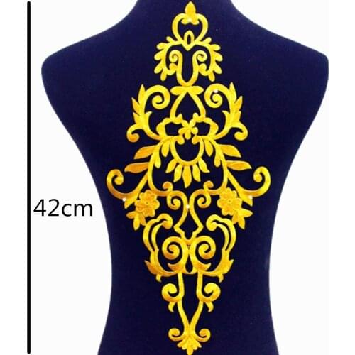 Iron On Appliques Flower Cosplay Costume Garment Patches Gold Embroidered Garment Trims Gold And Silver 42cm*20cm