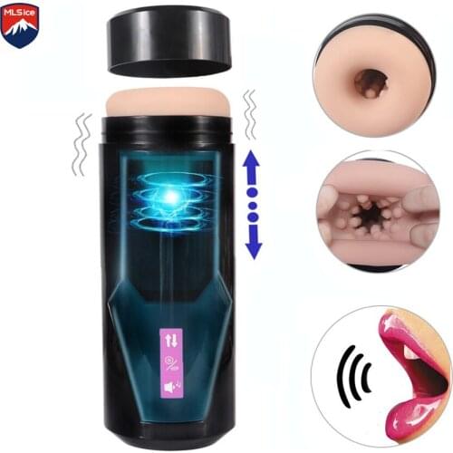 MLSice Automatic Telescopic Male Masturbator Vibrating Sex Machine with Women Moan Adult Sex Toy for Men with Dazzle color lamp